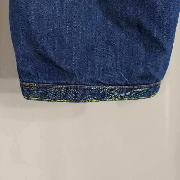 RMC Red Monkey Button Fly Jean Shorts Mens 38 Blue Denim Embroidered Pocket Y2K - Picture 5 of 8